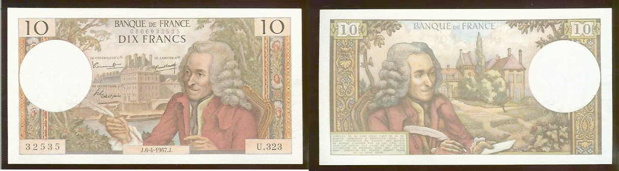 10 francs Voltaire 1967 Unc